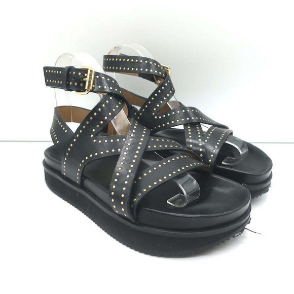 Isabel Marant Neryse Studded Flatform Sandals Black Leather Size 36 - Picture 1 of 10